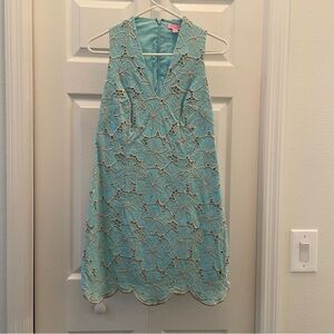 Lilly Pulitzer Estella Skye Blue Metallic Sanddollar Dress Size 4